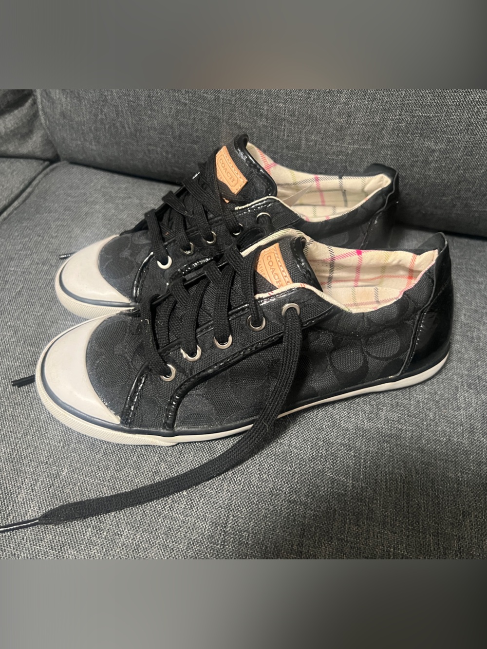 Coach Black Signature Low-Top Sneakers with Cream Toe Caps